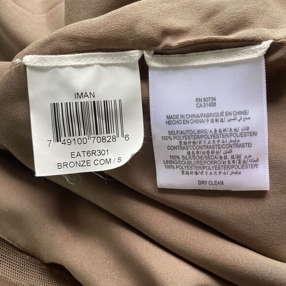 New BCBG Sequin Gold NYE Bronze Iman Mini Dress Small Coin Criss Cross Back NWT - Picture 12 of 14